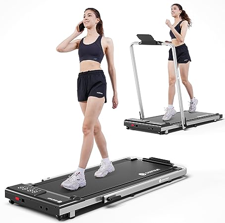 DeerRun Under Desk Treadmills for Home - Walking Pad - 2 in 1 Foldable Walking Treadmill - Portable Desk Treadmill for Small Space - Mini Folding Running Machine for Home Clearance