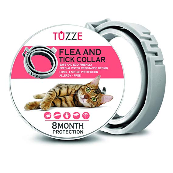 TUZZE Flea and Tick Collar for Cats - 8 Months Continuous Flea Protection for Cats - Waterproof and 100% Natural Essential Oil Extract Cat Flea Collar - Safe Flea Treatment [2018 Upgrade Version]