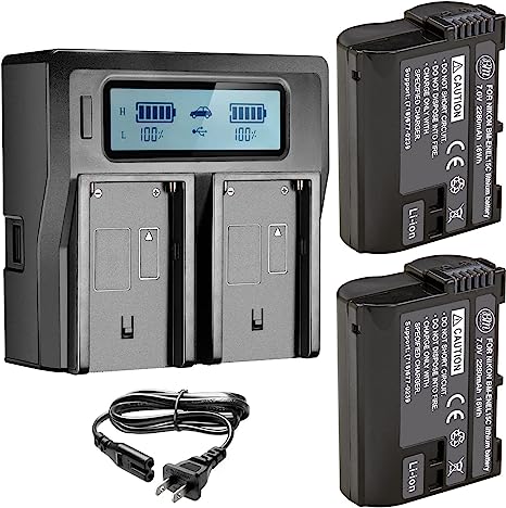 BM Premium 2 Pack of EN-EL15C High Capacity Batteries and Dual Bay LCD Battery Charger for Nikon Z5, Z6, Z6 II, Z7, Z7II, D780, D850, D7500, D500, D600, D610, D750, D800, D810, D7100, D7200 Camera