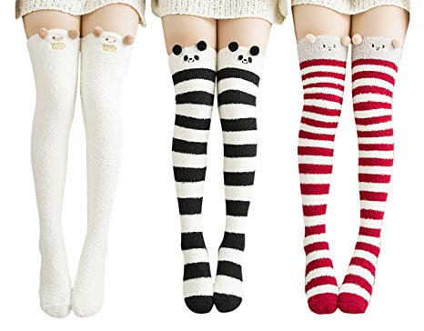 Urban CoCo Women's Cartoon Fuzzy Socks Winter Warm Over Knee High Socks