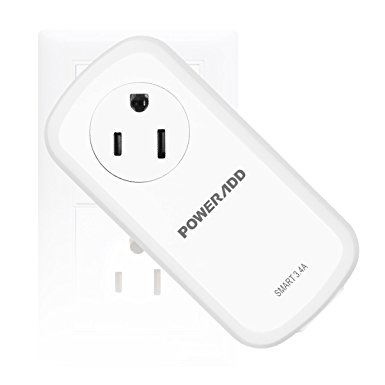 [UL Listed] Poweradd Portable 360 Degree Swivel Outlet Surge Protector 100-240V with 2-Port 3.4A USB Wall Charger, 15A/1875W - White