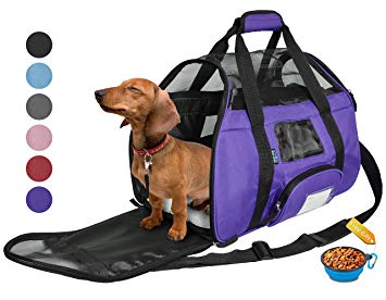 Tirrinia Soft Sided Pet Travel Carrier for Small Dogs and Cats Puppy Small Animals Airline Approved | Removable Sherpa Lining Bed, Built-in Collar Buckle, Lost & Found Tag Included