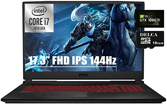 2020 MSI GL75 Leopard Gaming Laptop I 17.3" FHD IPS 144Hz 3ms 100% sRGB I Intel Hexa-Core i7-10750H I 16GB DDR4 1TB SSD I 6GB GTX 1660Ti Backlit Webcam Win 10 + Delca 16GB Micro SD Card