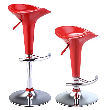 Giantex Set of 2 Modern Bombo Style Swivel Barstools Adjustable Counter Chair Bar Stools (Red)