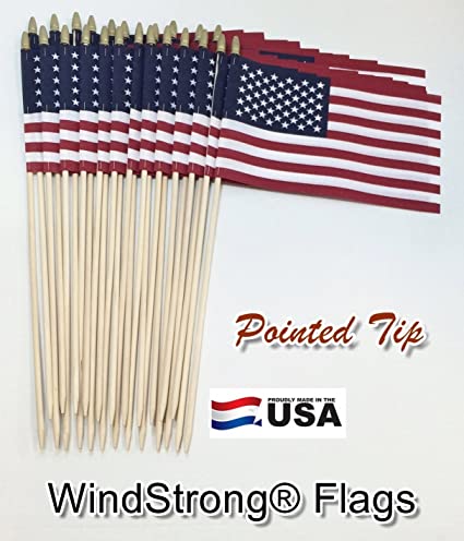 Lot of -24-12x18 Inch US American Hand Held Stick Gravemarker Flags WindStrong with Spear Tip 30 Inch Pointed Bottom Dowel Made in the USA