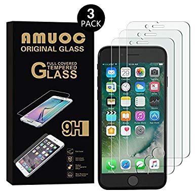 iPhone 8 plus/iPhone 7 plus Tempered Glass Screen Protector Guard, Amuoc Full coverage Ultra Clear 9H Premium Tempered Glass HD Screen Protector for iPhone 7/8/6/6s plus (5.5 inch)[3 Pack]
