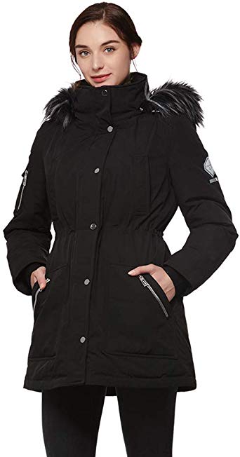 Universo Women's Down Parka Jacket with Removable Fur Hood Winter Warm Puffer Coat