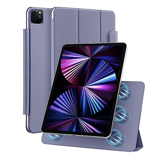 AmazonBasics Magnetic Case Compatible with Apple iPad Pro 11 Inch (2022/2021/2020, 4th/3rd/2nd Generation), Auto Sleep/Wake, Easy Magnetic Attachment, Two Way Troifold Stand, Smooth Cover - Lavender