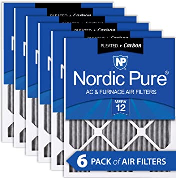 Nordic Pure 20x20x1PM12C-6 Pleated MERV 12 Plus Carbon AC Furnace Filters (6 Pack), 20x20x1"