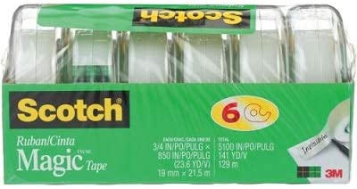 Scotch 7100113449 Tape Magic Tape, 19mm Wide X 21.5M, 6 Rolls in Dispensers, Office Tape