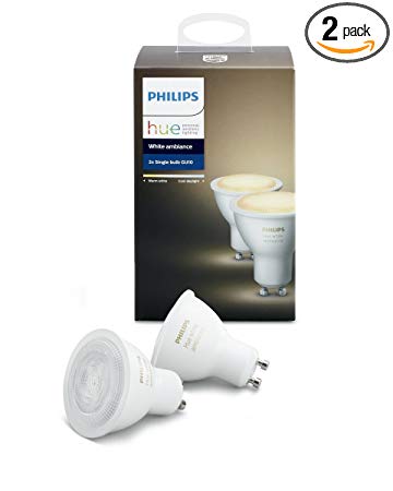 Philips Hue 2-Pack White Ambiance GU10 Dimmable LED Smart Spot Light (Compatible with Amazon Alexa  Apple HomeKit  and Google Assistant)