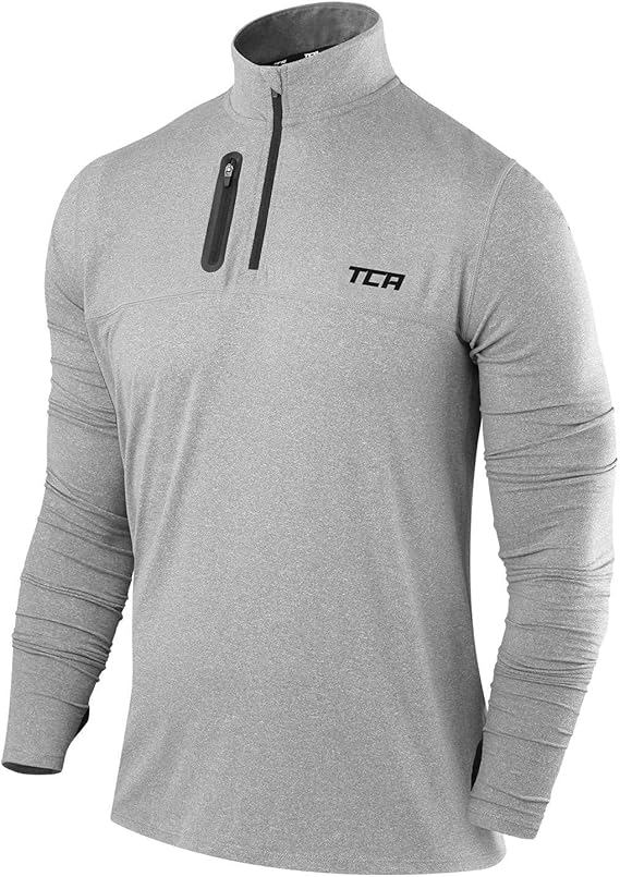 TCA Men's Fusion Pro Quickdry Long Sleeve Half Zip Running Shirt – Athletic Workout Pullover with Pocket & Thumb Holes