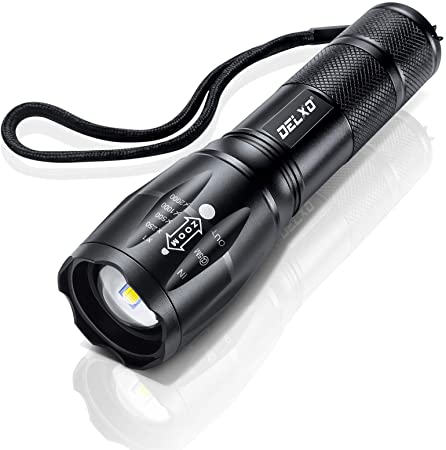 DELXO Tactical Flashlight, High Lumen LED Handheld Flashlights With 5 Modes, Zoomable, Water Resistant, Best Portable Flashlight for Camping, Outdoor, Emergency, Hiking, Survival, Working