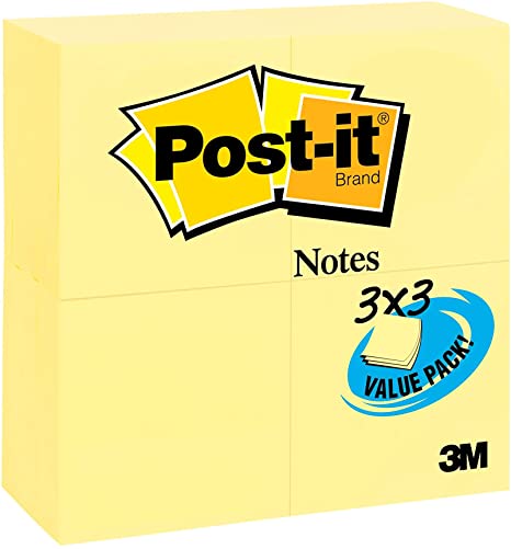 Post-it Notes 3 in x 3 in, 24 Pads, America's’s #1 Favorite Sticky Notes, Canary Yellow, Clean Removal, Recyclable (654-24VAD)