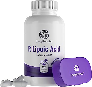 R-Alpha Lipoic Acid 300mg Stabilized 120 Vegetarian Capsules | Super Na R-ALA Supplement | Supports Glucose Metabolism | Helps Maintain Blood Sugar Levels | Pure Powder Active | Non GMO Gluten & Free