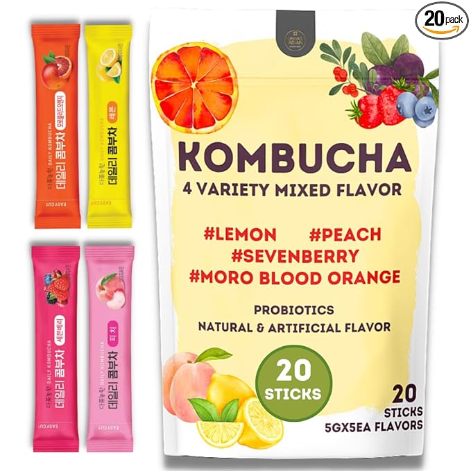 Garden Kombucha Tea, 4 Flavor/20 Sachets (100g/3.52oz) Probiotics, Prebiotics, Sugar Free, Diet Tea, Healthy Drink Variety Pack