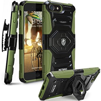 iPhone 7 Case, Metrans 3 in 1 Holster Protective Case 2 Kickstand 4 Air Cushion Soft Silicon & Hard Shell Drop Protection [180 Belt Swivel Clip] Anti-Shock Rugged Case for iPhone 7 4.7 Inch,Green