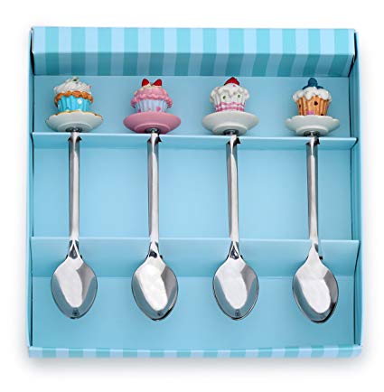 Meshberry Dessert Serving Spoons - Gift Set for Party & Birthday - Each Teaspoon With Souvenir Cupcakes - Ideal for Sweet Bar Appetizer