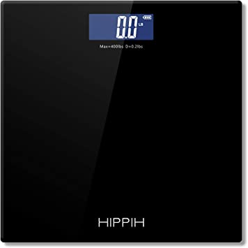 Body Weight Scale for People, HIPPIH Battery-Powered Black Bathroom Scale with Step-On Technology & Large Blacklit Display, Portable 11x11 in Digital Scales with High Accuracy, 400 Pounds Max