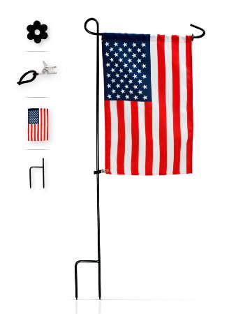 Flag Stand  American Flag  Rubber Stopper  Anti-Wind Clip by GreenWeR Sturdy Metal Wrought Iron Stand Patriotic Flag - Weather Proof and Wind Resistant Garden  Patio  Pot 32quot Flag Stake