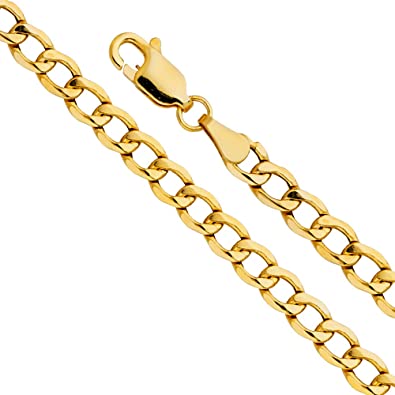 14k REAL Yellow Gold Hollow Men's 3.5mm Cuban Curb Chain Necklace with Lobster Claw Clasp