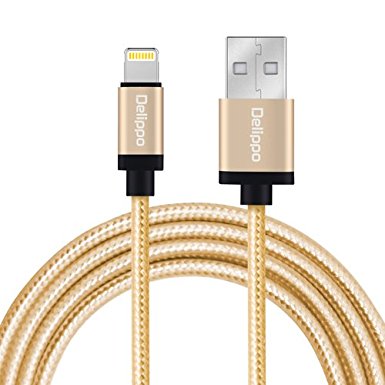 Delippo 3.3ft/1M Nylon Braided USB Cable with Lightning Connector [Apple MFi Certified] for iPhone 6/6 Plus, iPad Air 2 and More Gold