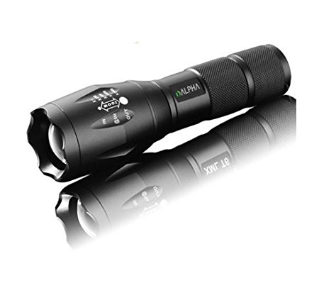 LED Flashlight "The Alpha" Tactical Torch Ultra Bright 3800 lumens 5-Mode LED Zoomable