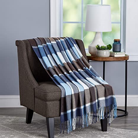 Lavish Home Collection Soft Blanket-Oversized, Luxuriously Fluffy, Vintage Look and Cashmere-Like Woven Acrylic - Breathable and Stylish Throws, Allure Plaid