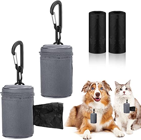 2 Pieces Dog Waste Bag Dispenser Waterproof Dog Poop Holder Leash Attachment for Leash Belt with 2 Rolls of Dog Bags (Gray)