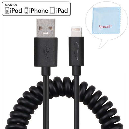 [Apple MFi Certified] Yellowknife 3.3ft Durable Spring Coiled Lightning Cable Sync Charging USB Cord for Apple iPhone 6 Plus / 6s Plus / 6s / 6 / 5 / 5s / 5c, iPad Mini 2 / 3 / 4 / iPad Air Black