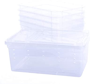 HMANE 5 Pcs Plastic Transparent Feeding Box Insect Reptile Transport Breeding Cage Hatching Container - White - Size S