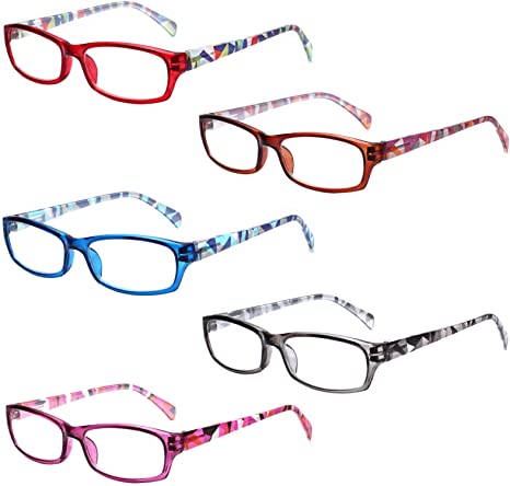 Reading Glasses 5 Pairs Stylish Pattern Frame Readers Quality Fashion Ladies Glasses for Women ( 2.75, 5 Pairs Mix Color)