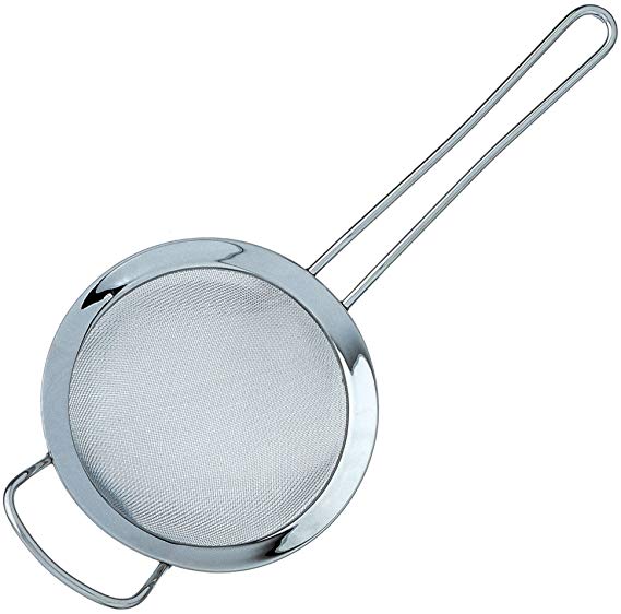 Fine Double Mesh Strainer with Polished Rim and Handle, High Quality 18/10 Stainless Steel - 22 cm Diameter