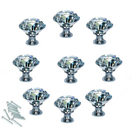 HOSL 10PCS 40MM Diamond Shape Crystal Glass Cabinet Knob Cupboard Drawer Pull Handle/Great for Cupboard, Kitchen and Bathroom Cabinets, Shutters, etc