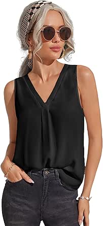 Milumia Women Sleeveless V Neck Work Office Blouse Pleated Tank Top Shirt