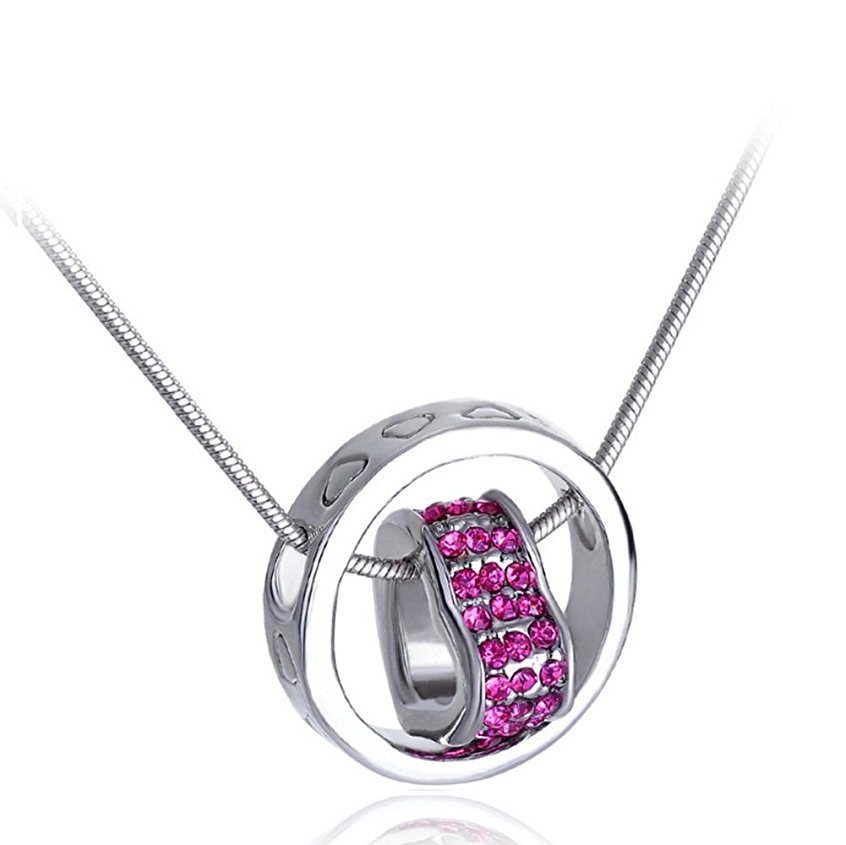 Forever Heart Pendant Necklace - Charming Heart Ring - For Women, Girls, Teens - White & Hot Pink