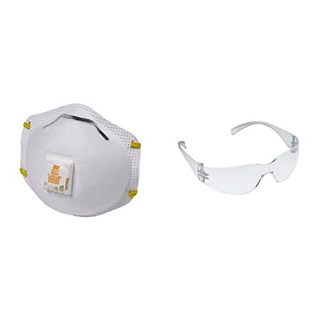 3M 8511 Particulate N95 Respirator with Valve, 10-Pack with Virtua Protective Eyewear, Clear Frame, Clear Anti-Fog Lens