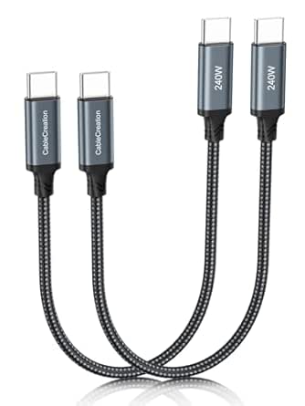 CableCreation 240W USB C to C Cable 1FT 2-Pack, 5A Type C Fast Charging Cord Braided USB-C Charger Cable for iPhone 16 15, MacBook Pro, iPad Pro/Air, Galaxy S24/S24 Ultra/S23, Fit 140W/100W/60W