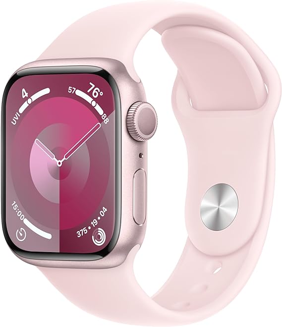 Apple Watch Series 9 [GPS 41mm] Smartwatch with Pink Aluminum Case with Light Pink Sport Band S/M. Fitness Tracker, ECG Apps, Always-On Retina Display, Water Resistant