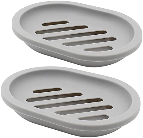 Topsky 2-Pack Soap Dish with Drain, Soap Holder, Soap Saver, Easy Cleaning, Dry, Stop Mushy Soap (Grey)