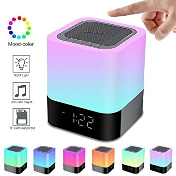 Elecstars Portable Night Light -Touch Sensor Bedside Lamp with Bluetooth Speaker Dimmable Table Lamp with Alarm Clock 4000mAh Battery Support MP3, USB, AUX Best Gift for Kids, Party, Bedroom, Outdoor