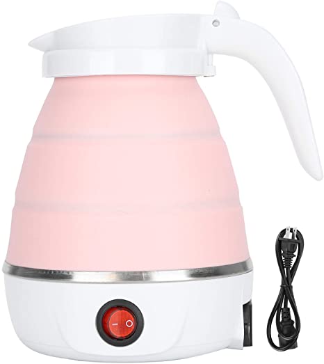 Folding Water Boiler Heater Portable Silicone Household Electric Kettle Tea Kettle with Fast Heating Water Boiler Heater 600ML LED Indicator Auto-Shutoff Boil-Dry Protection (pink)