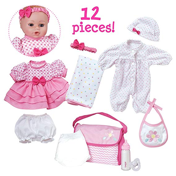 Adora PlayTime Baby 12 Piece Gift Set Pink 13" Girl Washable Cuddly Soft Toy Play Doll with Open/Close Eyes for Kids 3