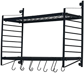 Wall Mounted Pots and Pans Rack for Kitchen - Cookware Utensils Pot Lid Organizer Storage,Strong and durable metal with 10 Hooks Black Dimensions:31.50 x 11.81 x 25.20 inches [US STOCK]