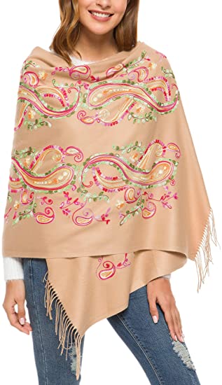 Women's Embroidered Oversize Tassel Shawl Scarf