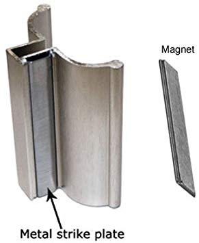 Brushed Nickel Frameless Shower Door Handle with Metal Strike and Magnet - Set