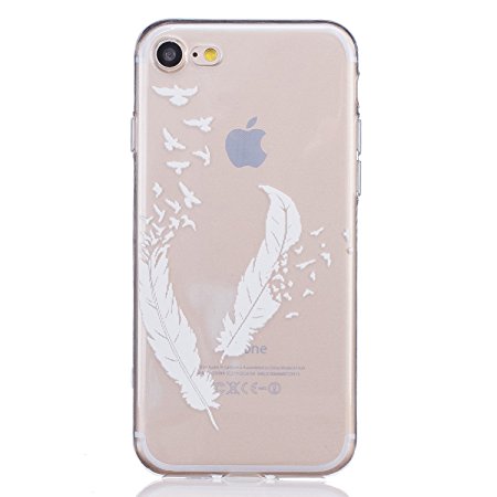 Urberry 4.7 INCH Iphone 7 Case, Snow White Feather Soft Silicon Flexible Case Cover for Iphone 7 with a Screen Protector