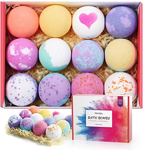 Homasy 12Pcs Bath Bombs, Bath Bomb Gift Set Rich in Natural Essential Oils, Perfect For Bubble & Spa Bath, Fizzies Body Moisturize, Pure Natural Scents, Handmade Bath Bomb Kit Gifts For Kids, Women, Friends, Family Members