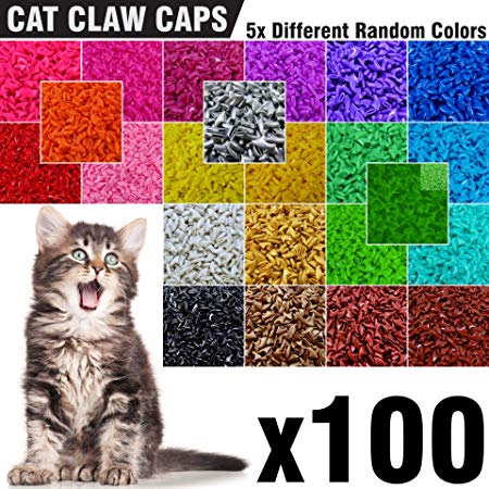100 pcs Soft Cat Nail Caps for Cats Claws 5X Different Random Colors   5X Adhesive Glue   5X Applicator, Kittens Cap Tips, Kitten Pet Paws Claw Grooming Kitty Soft Covers