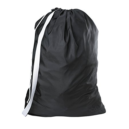 Nylon Laundry Bag with Shoulder Strap, Black - 30" X 40" - Commercial Grade 100% Nylon, Designed for Heavy Duty Use, College Laundry Bags, Laundromat and Household Storage - Made in the USA
